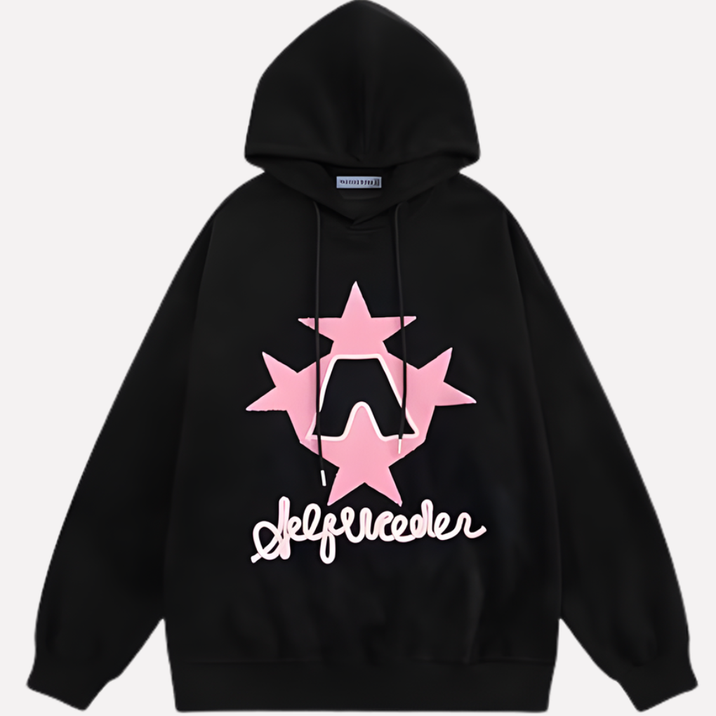 Oversized women's hoodie featuring a prominent star graphic. Perfect for cozy, casual streetwear style.