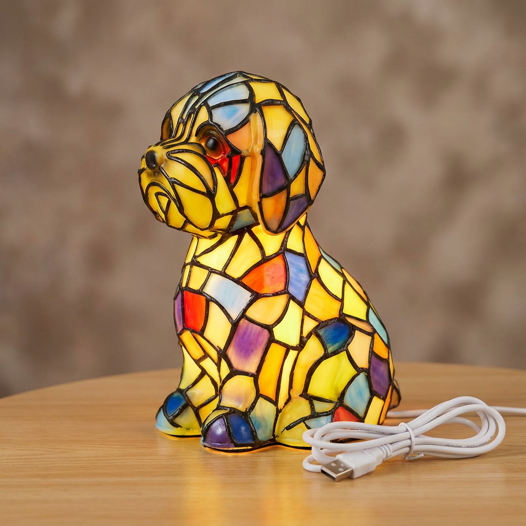USB powered geometric LED sculpture table lamp, a contemporary home accent for ambient lighting.