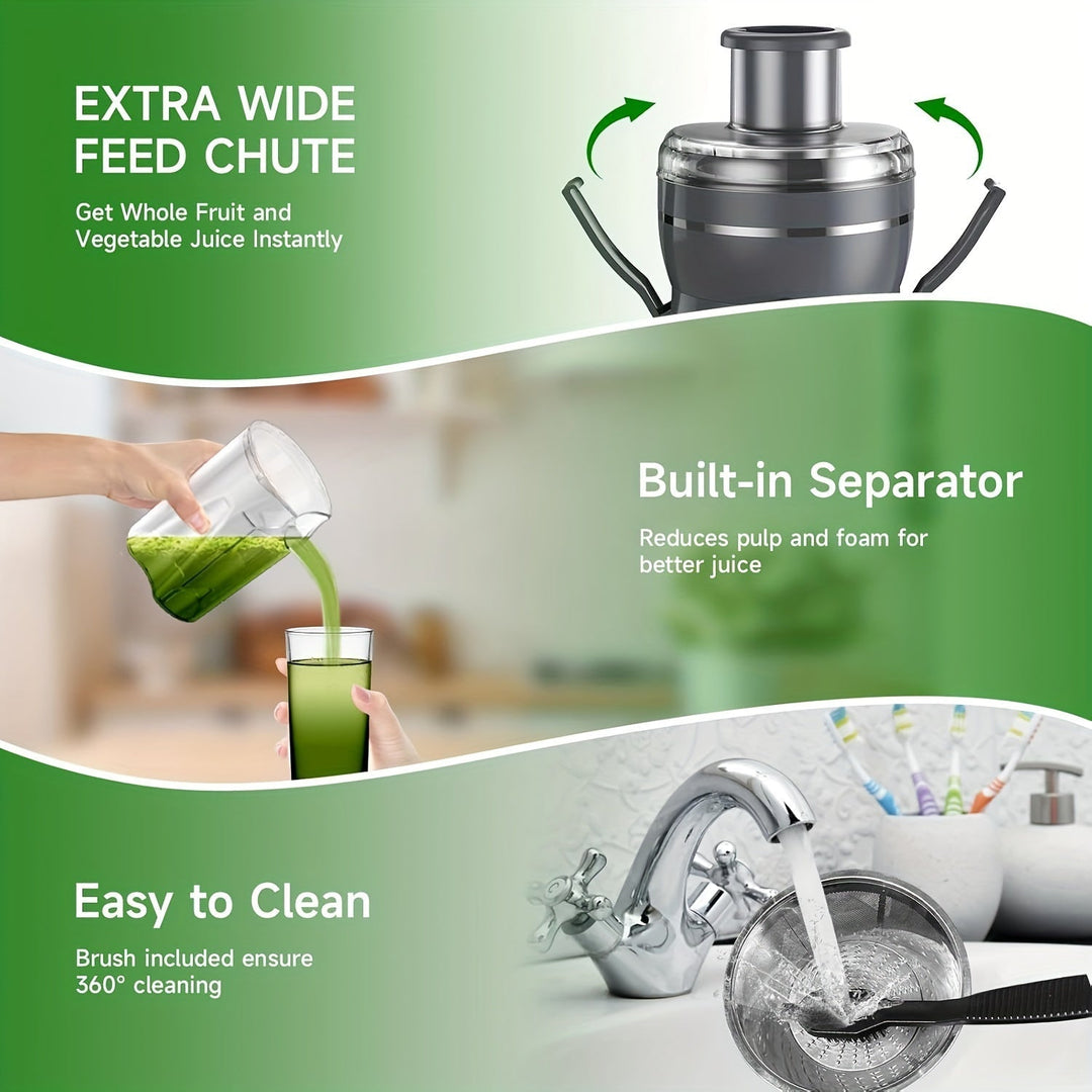 Healthy lifestyle 500W electric juicer for daily fruit & vegetable drinks. Easy clean design for home kitchens.