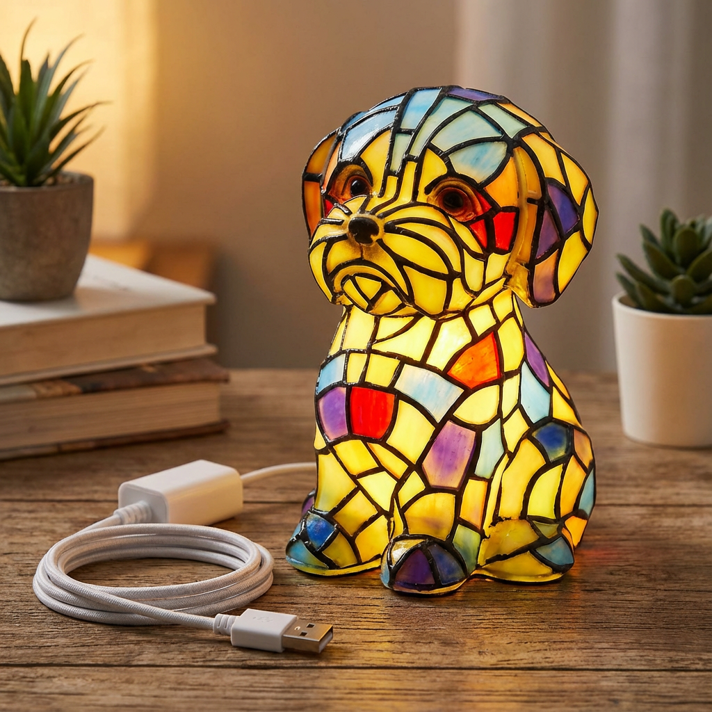 Modern geometric LED sculpture lamp, resin table light with ambient glow for stylish home decor.