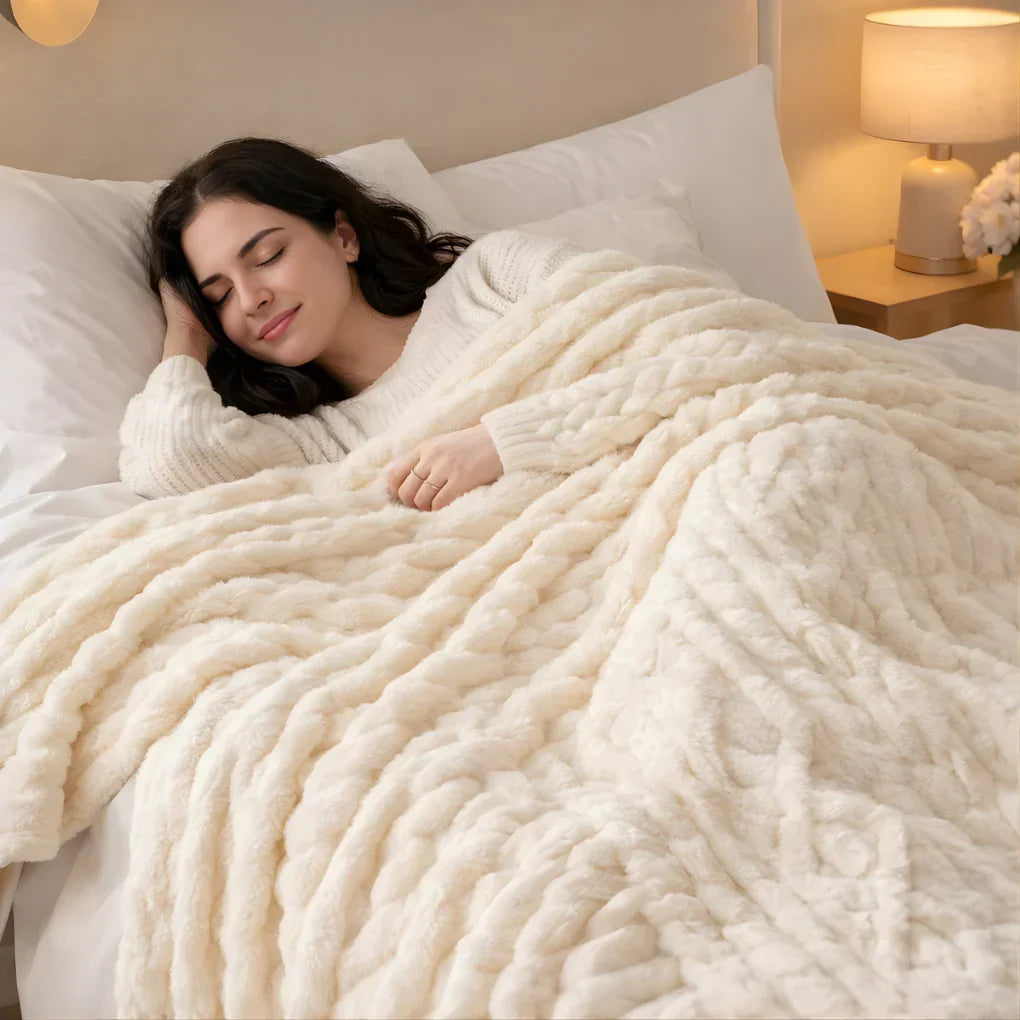 Plush faux fur throw blanket for living room or bedroom. Adds cozy comfort and style to home decor.