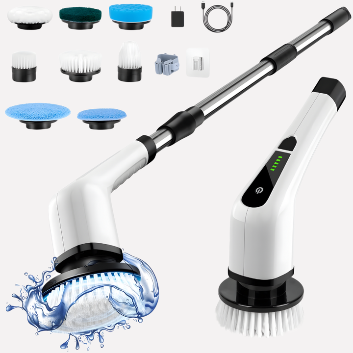 Cordless electric cleaning brush for versatile home & car use. Adjustable handle power scrubber for deep cleaning kitchens & bathrooms.