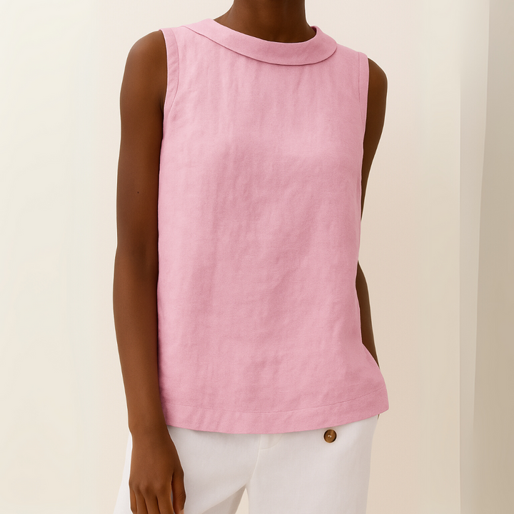 Everyday women's sleeveless round neck top. Casual wear, comfortable relaxed fit, chic summer style.