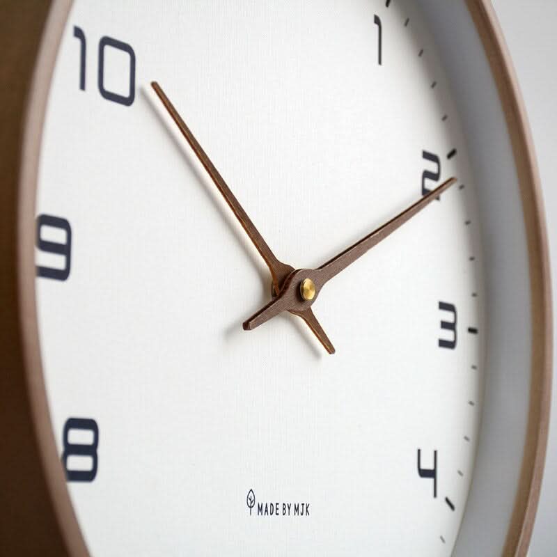Stylish beige & brown minimalist wooden wall clock, Scandinavian design. Modern home or office decor with silent quartz.