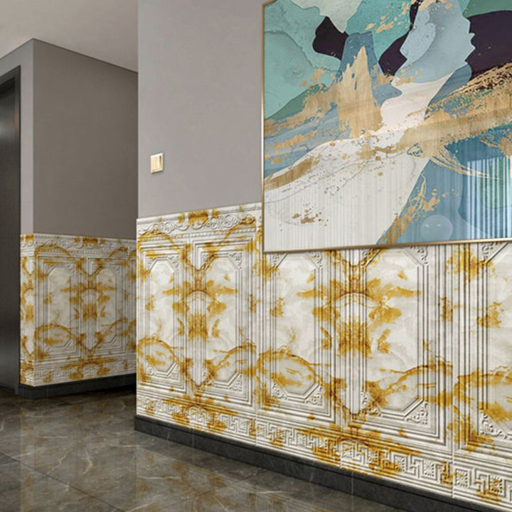 White 3D peel & stick vinyl wall panels, easy to apply for a minimalist home decor.