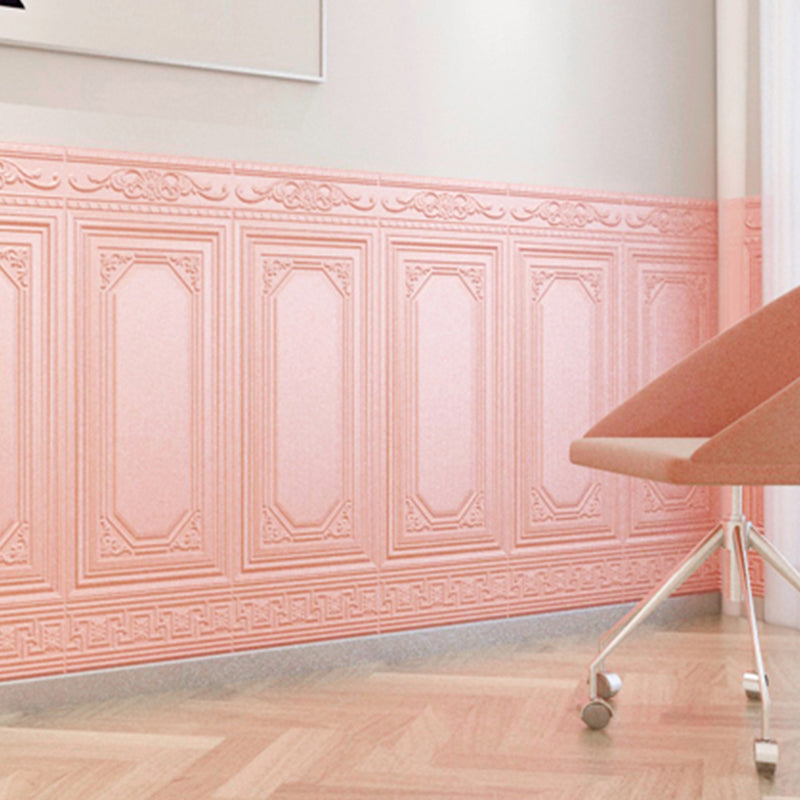 Beige 3D peel & stick wall panels, vinyl for warm and inviting living room decor.