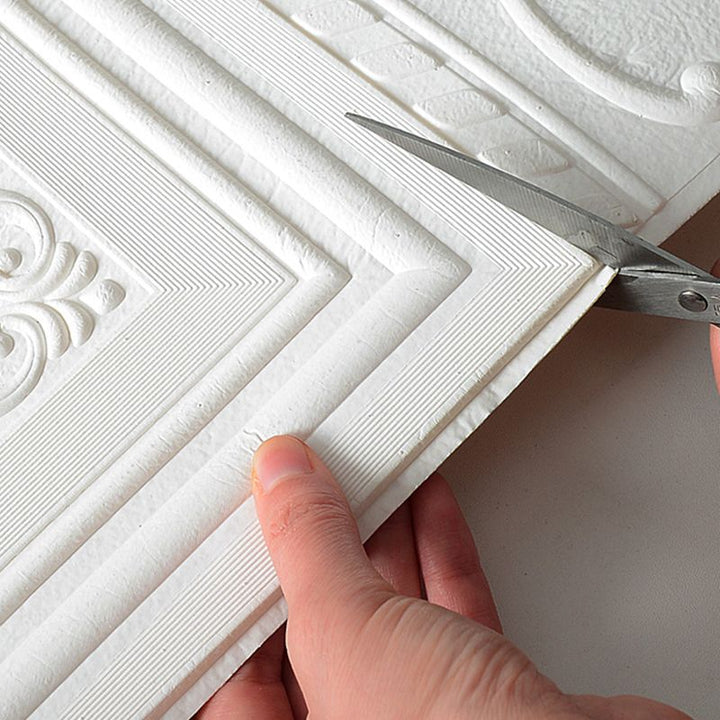 Quick install 3D peel & stick wall panels, durable vinyl for a fresh living room look.