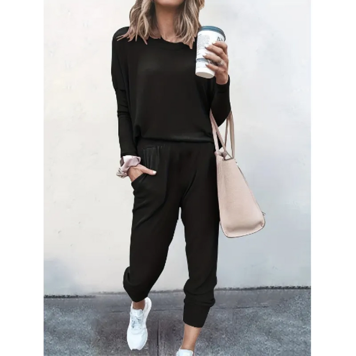 Tapered jogger pants from a women's comfortable two-piece set, perfect for casual wear & relaxation.