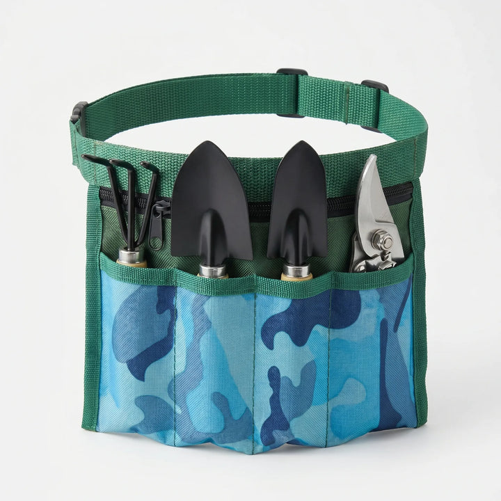Convenient 4-piece garden hand tool set for home gardening. Includes a waist pouch for easy access & storage.