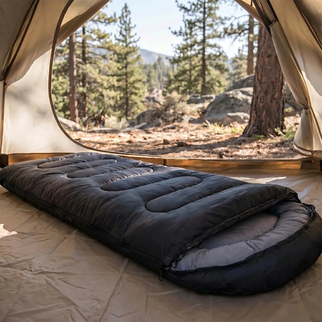 Unisex 4-season mummy envelope sleeping bag for camping & outdoor adventures. Compact & portable hiking gear.