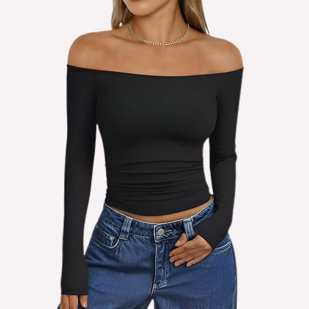 Elegant women's off-shoulder long sleeve top, a chic addition to any women's clothing collection.