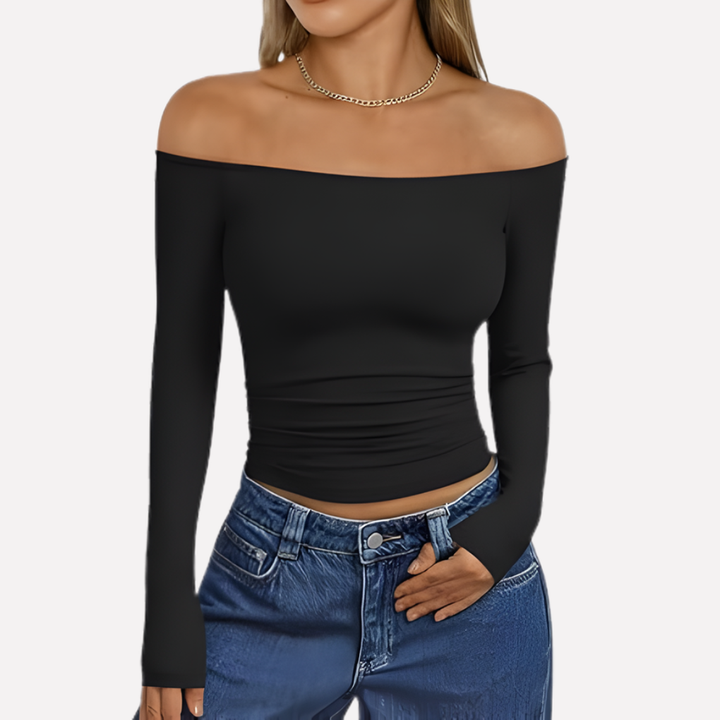 Elegant women's off-shoulder long sleeve top, a chic addition to any women's clothing collection.