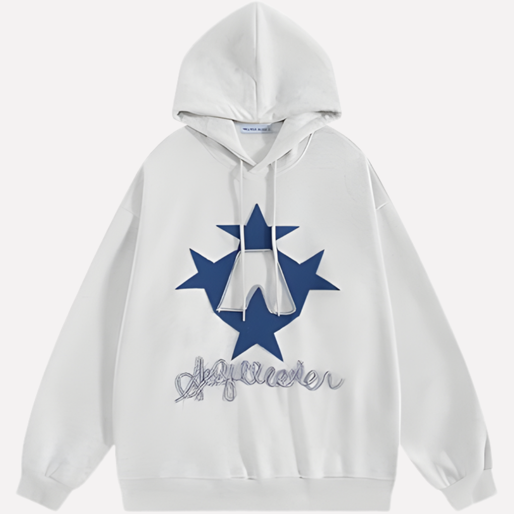 Casual oversized women's star graphic hoodie. Perfect for relaxed everyday wear & streetwear looks.
