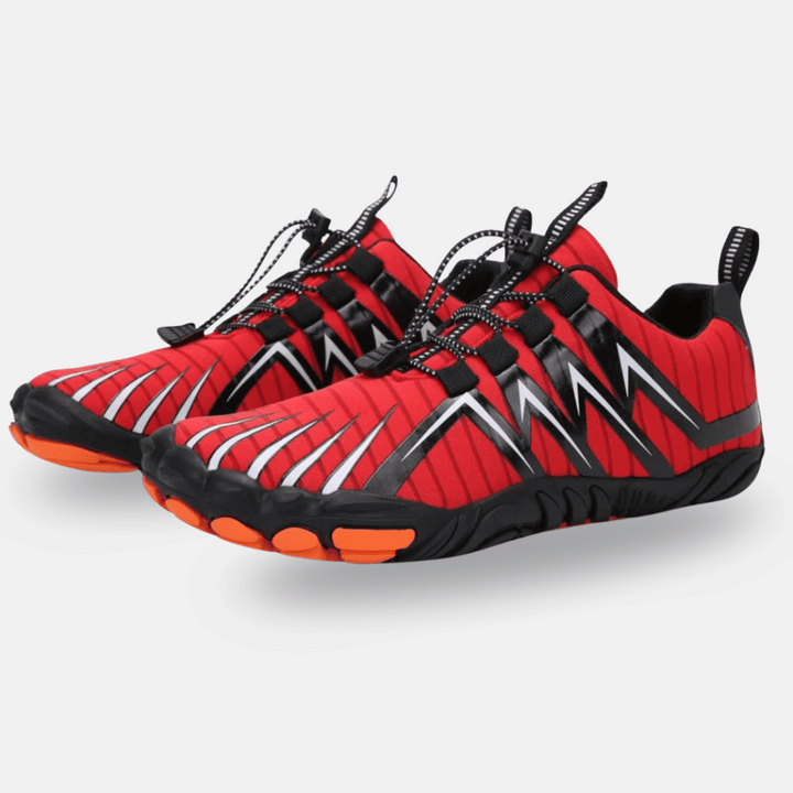 Barefoot men's five-toe aqua sneakers for enhanced grip & quick drying during water sports & beach.