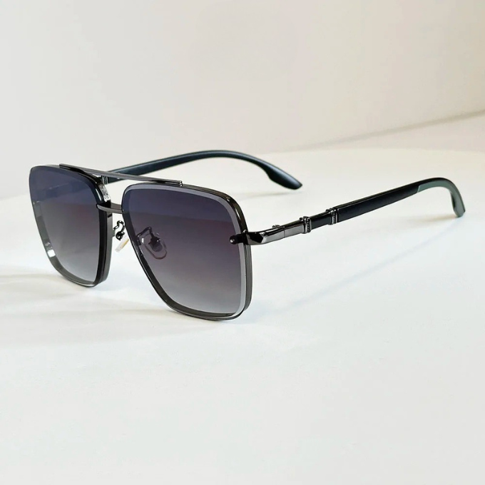 Square aviator sunglasses for men & women, featuring gradient lenses, a sleek metal frame, & UV protection.