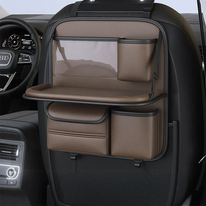Multi-pocket car back-seat storage organizer for essentials, drinks, & travel accessories.