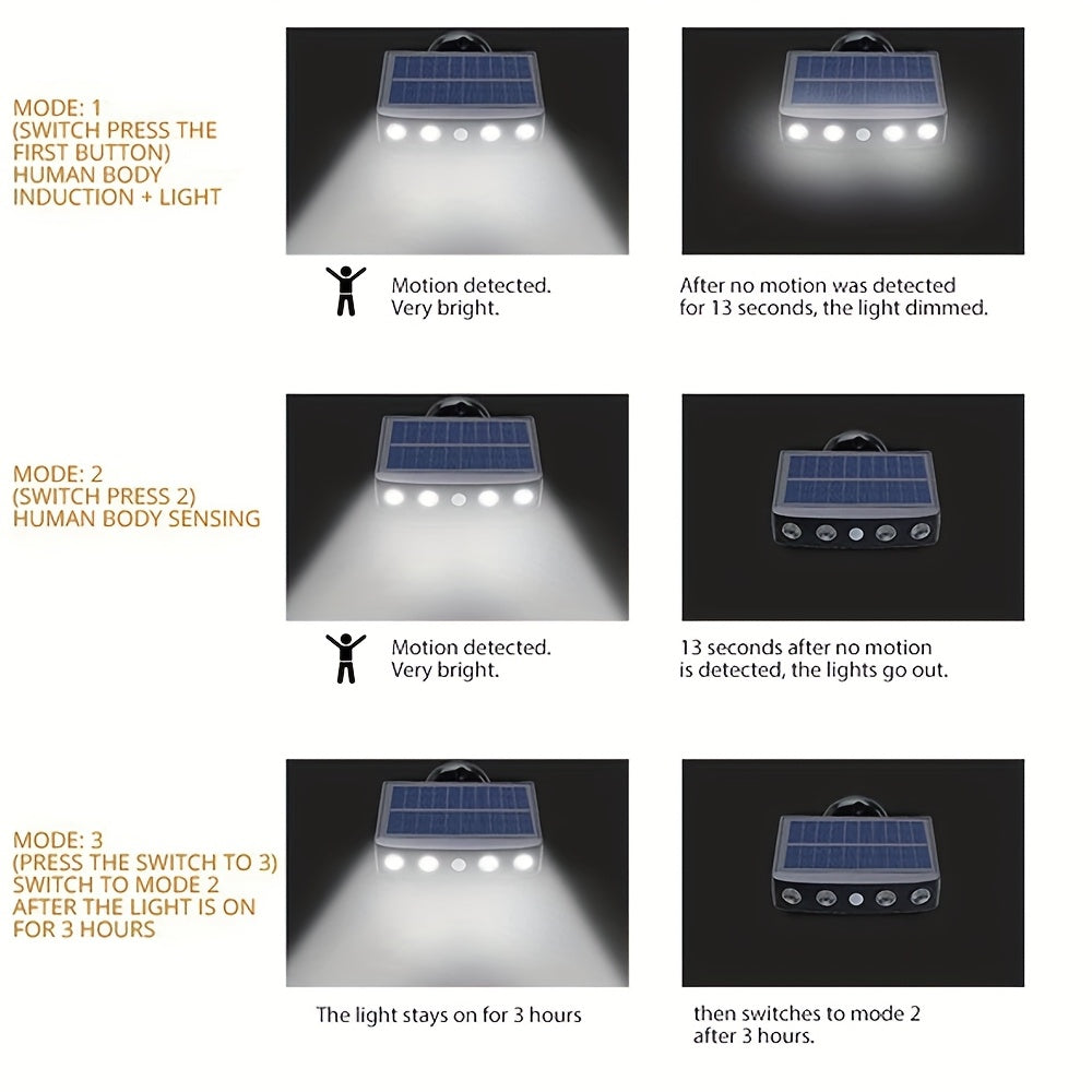 Outdoor solar light illuminating a path, motion sensor activated for nighttime security.