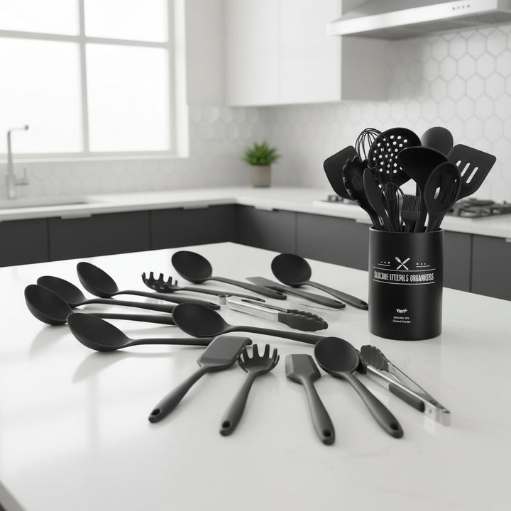 15-piece premium silicone kitchen utensil set, nonstick & heat resistant cooking tools for home chefs.