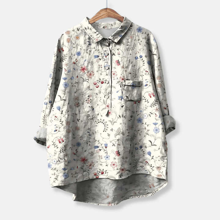 Casual women's floral long sleeve blouse with button front. Loose fit, great for effortless spring & summer style.