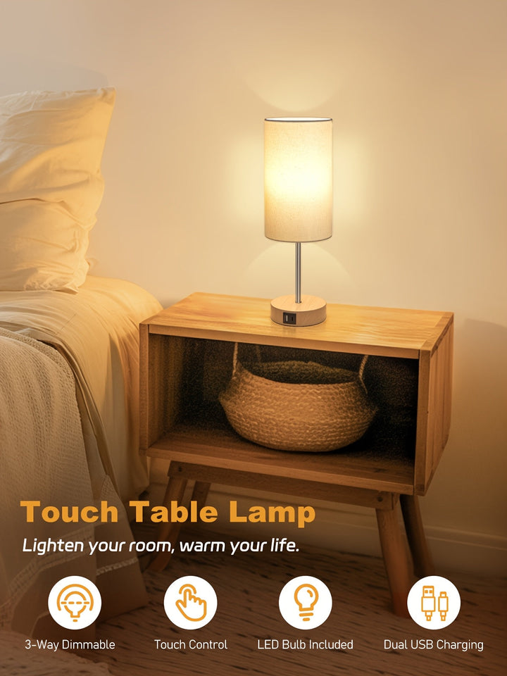 Dual USB table lamps (2-pack) with touch control & 3-way dimming for versatile home lighting.