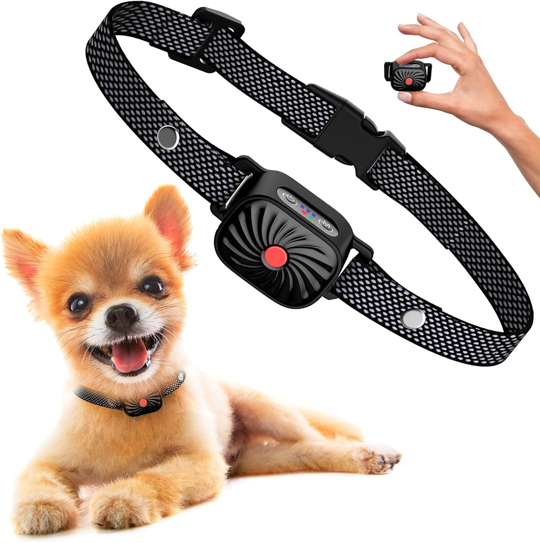 Adjustable gentle no-bark training collar for dogs, improving pet behavior with humane bark control features.