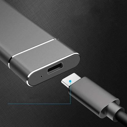 8TB Portable SSD External Hard Drive, sleek black design, offers high-speed USB 3.1, compact and lightweight for easy transpo