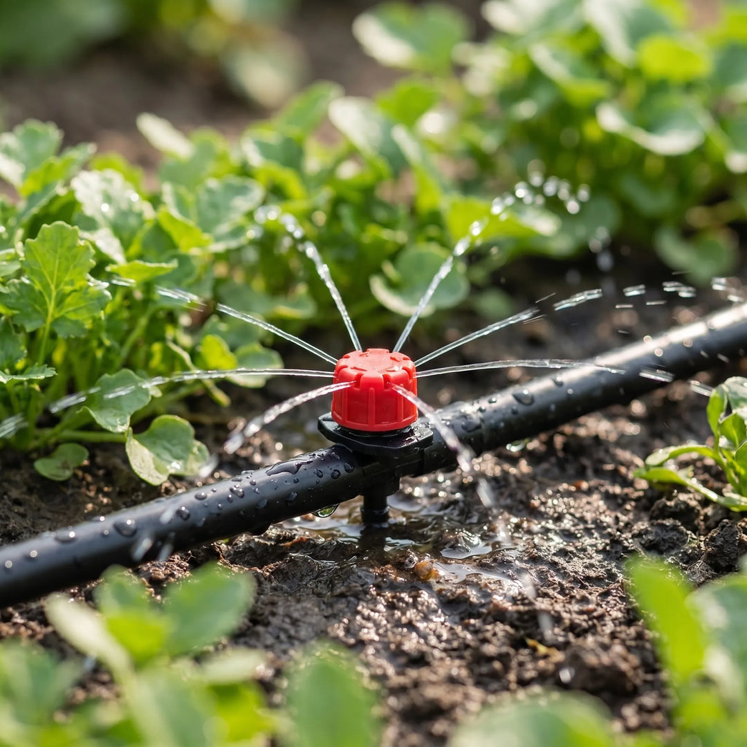 Adjustable micro irrigation drippers for efficient watering of garden plants and potted plants.