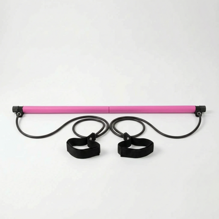 Pilates stick with resistance bands for full body workout. Portable exercise equipment for home fitness.