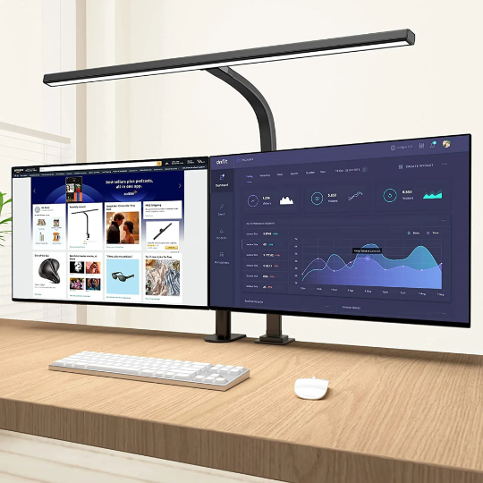 Modern adjustable LED desk lamp, ideal for home office & studio task lighting. Energy-efficient workspace light.