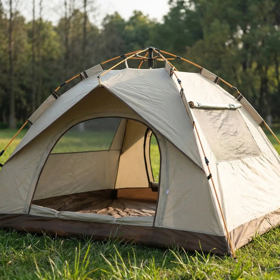 Instant setup pop-up dome camping tent for 2-3 people, quick automatic outdoor shelter, water repellent, UV protection.