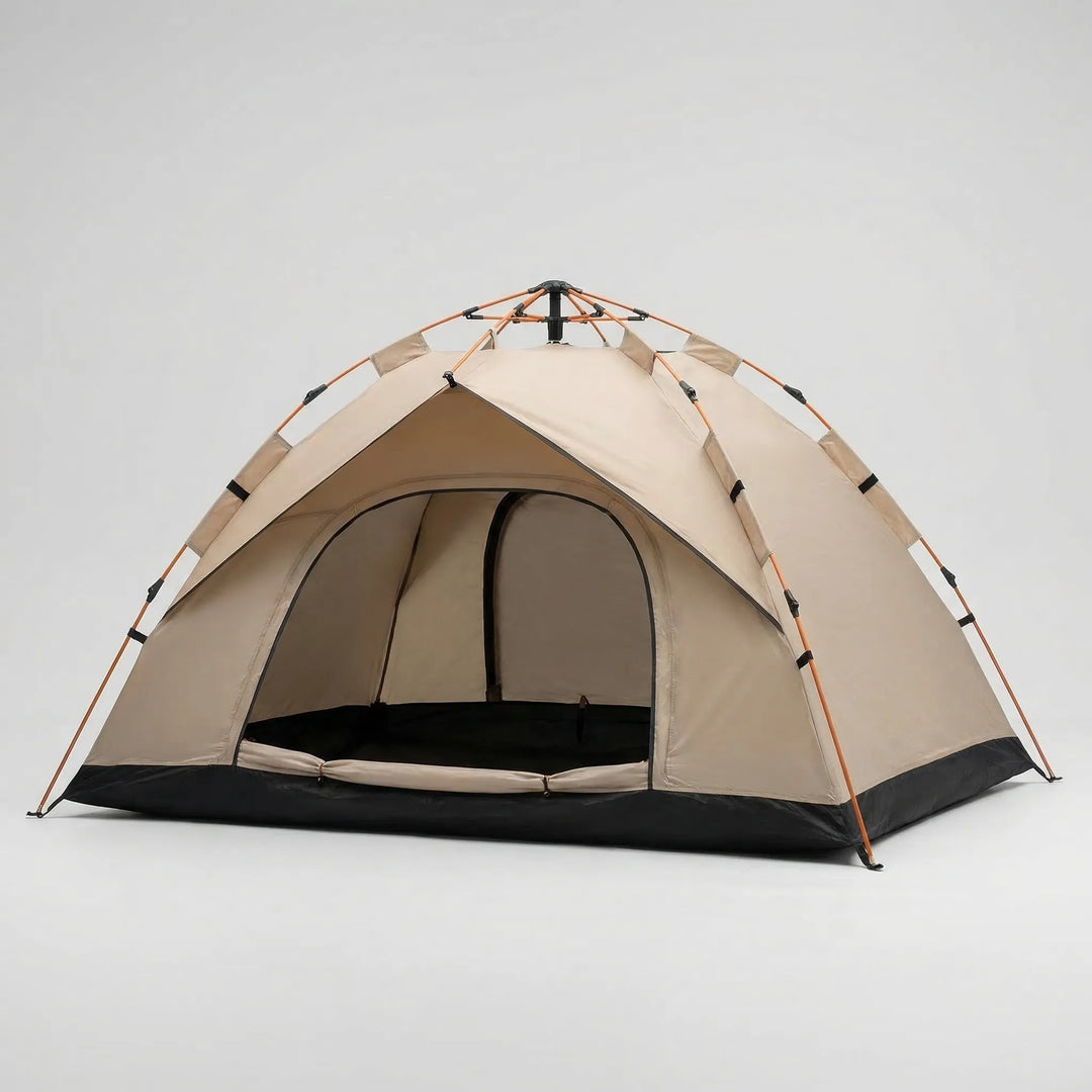 Water-repellent 4-person outdoor pop-up tent with UV protection, perfect for camping, hiking, or beach shelter.
