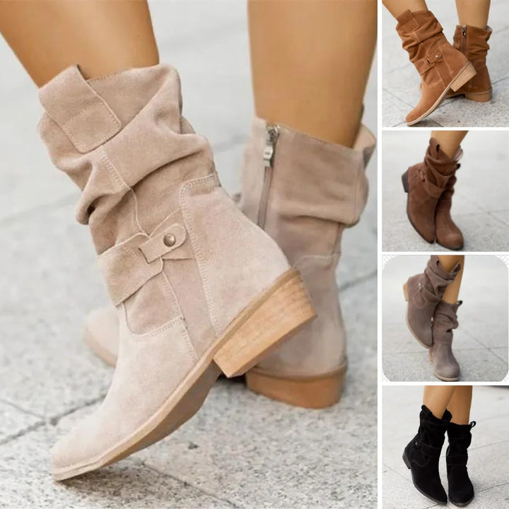 New women's chic ankle boots, low heel, round toe. Stylish & comfortable versatile footwear for everyday elegance.