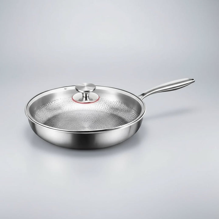 Durable titanium non-stick frying pan for induction cooktops. Healthy cooking skillet, easy to clean.