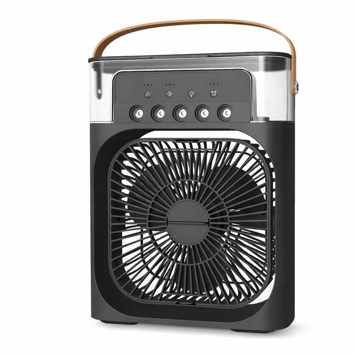 USB-powered mini air cooler, fan & humidifier. Compact for travel, desk, or bedside with gentle LED glow.