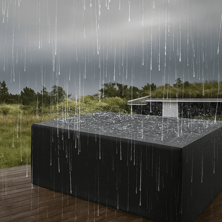 Garden furniture cover, polyester, offers robust all-weather protection, UV-resistant, water-repellent for outdoor living.