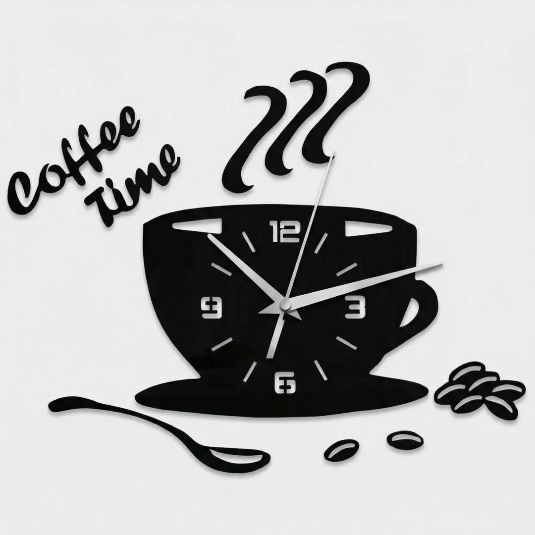 Charming coffee cup wall clock, ideal for creating a cozy cafe style atmosphere in your kitchen.