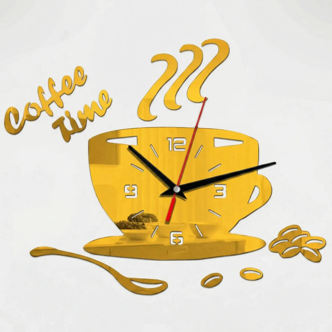 Modern coffee cup wall clock. Perfect decorative accent for kitchen, cafe, or coffee-themed rooms.