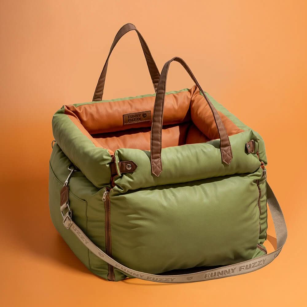 Luxury faux leather dog car seat for safe & comfortable travel, ideal for small to medium pets.