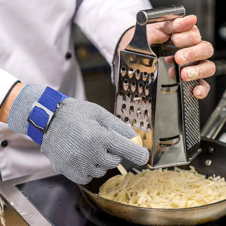 Heavy-duty anti-cut stainless steel work gloves, ideal for industrial safety and robust hand protection.
