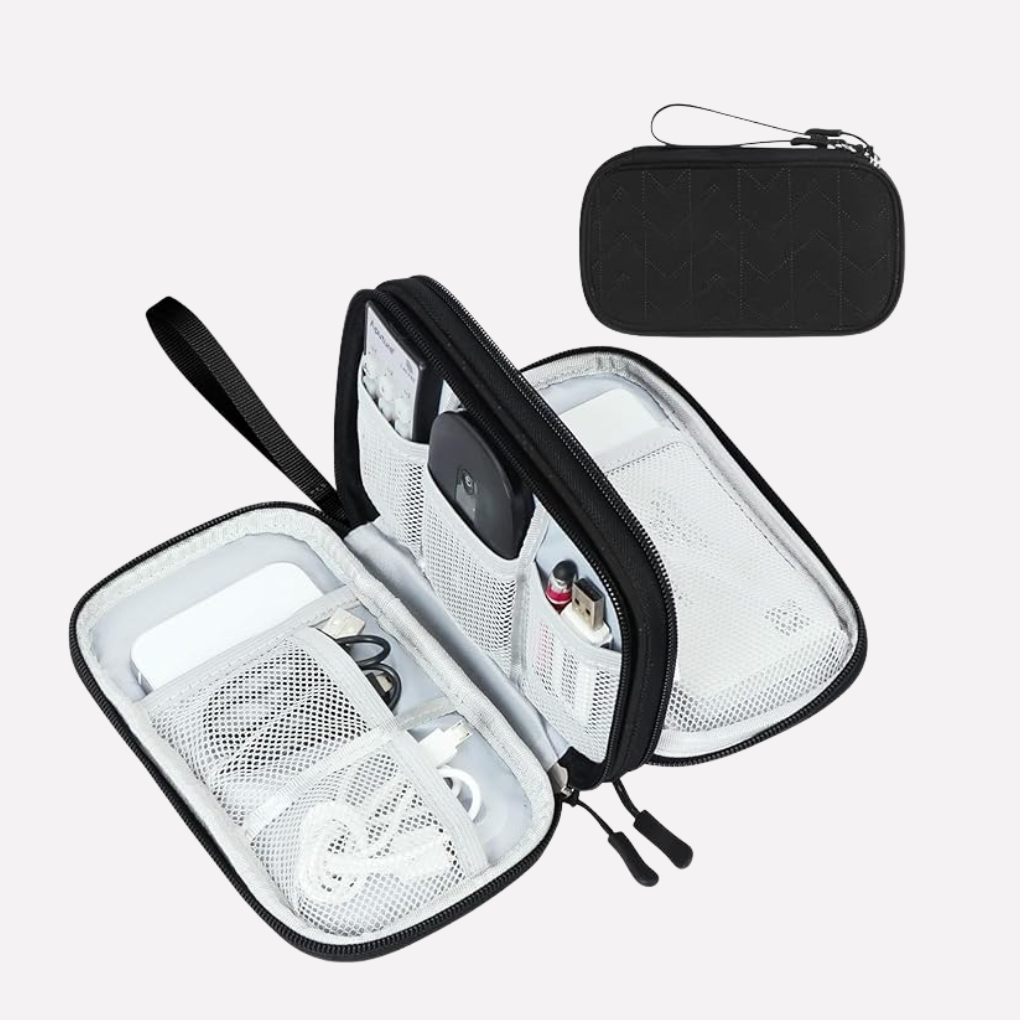 Portable cable management pouch, ideal for travel accessories and cords.