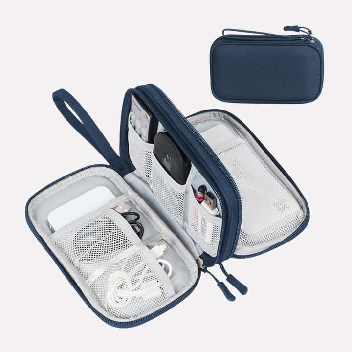 Unisex travel accessory, a sleek digital organizer for tech essentials.