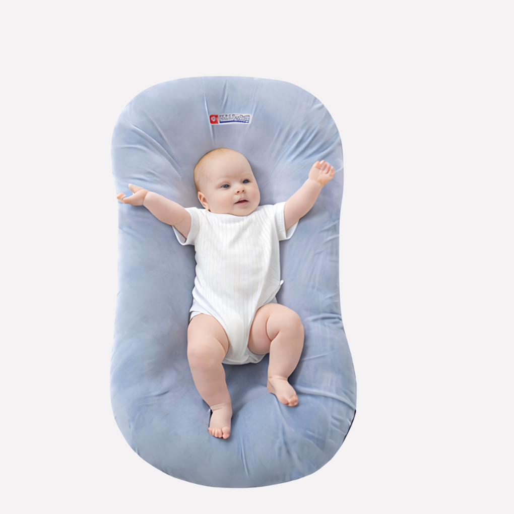 Portable infant pillow for head & neck support. Ideal for baby sleep in cribs, strollers, or while traveling. Baby care.