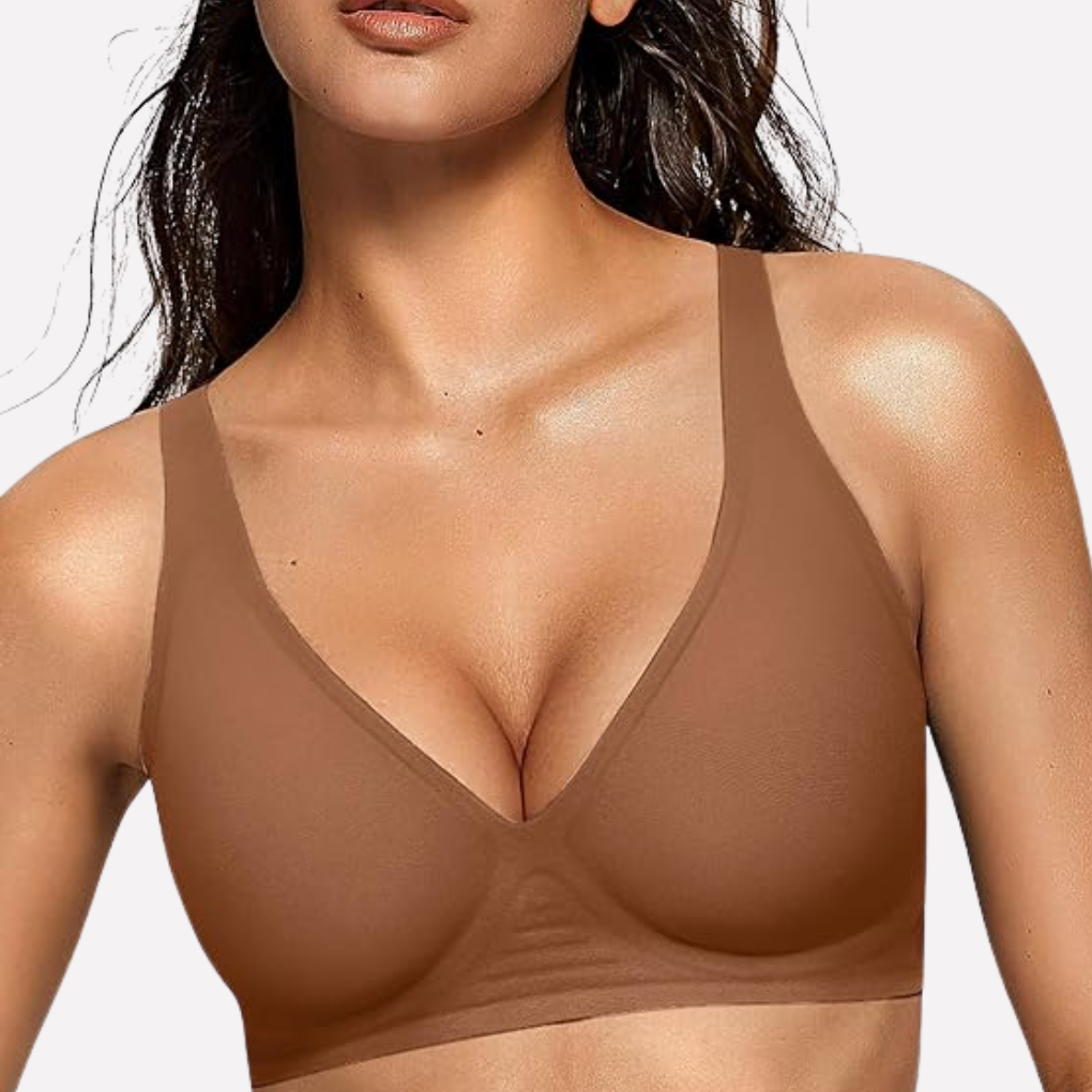 Adjustable Deep V Plunge Bra. Wireless and seamless for women's ultimate comfort and smooth look under clothes.