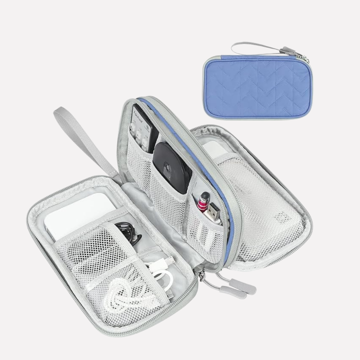 Zippered tech organizer case for cords and gadget storage, unisex design.