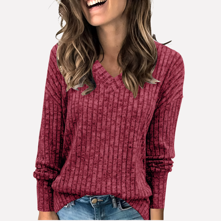Versatile women's long sleeve v-neck tunic, ideal as a layering top for comfortable fall casual wear.