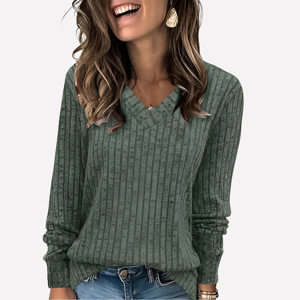 Stylish women's v-neck long sleeve tunic, a relaxed fit top for fall fashion and everyday comfort.