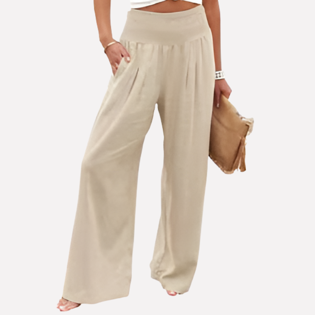 Stylish women's high-waist palazzo bottoms, wide-leg and flowy, ideal for summer comfort.