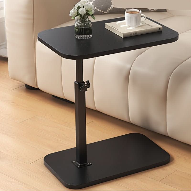 Adjustable portable side table for sofa or bed; modern metal & wood design, space-saving furniture.
