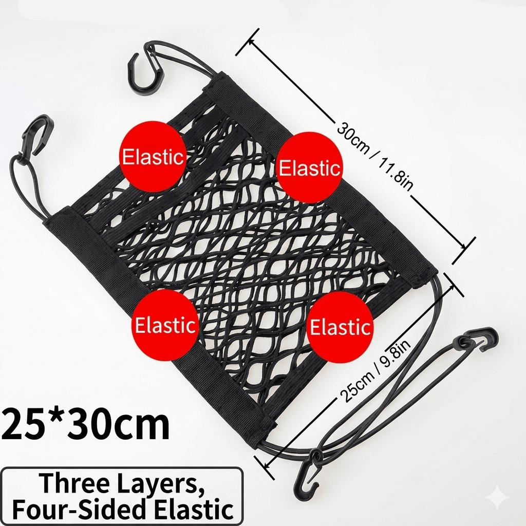 Nylon dog car safety barrier for vehicle travel, ensures pet security & driver focus, easy to install organizer.
