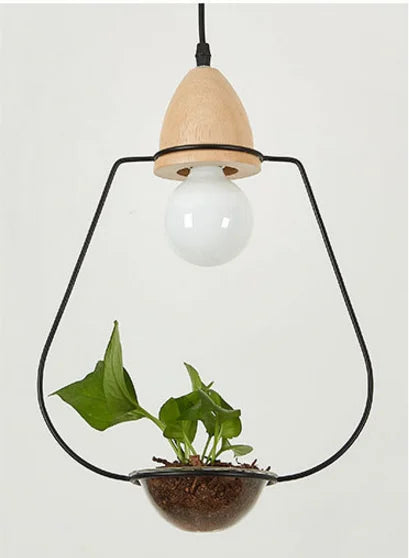 Elegant rustic LED pendant light with wooden base, creating warm ambiance for cafes & dining areas.